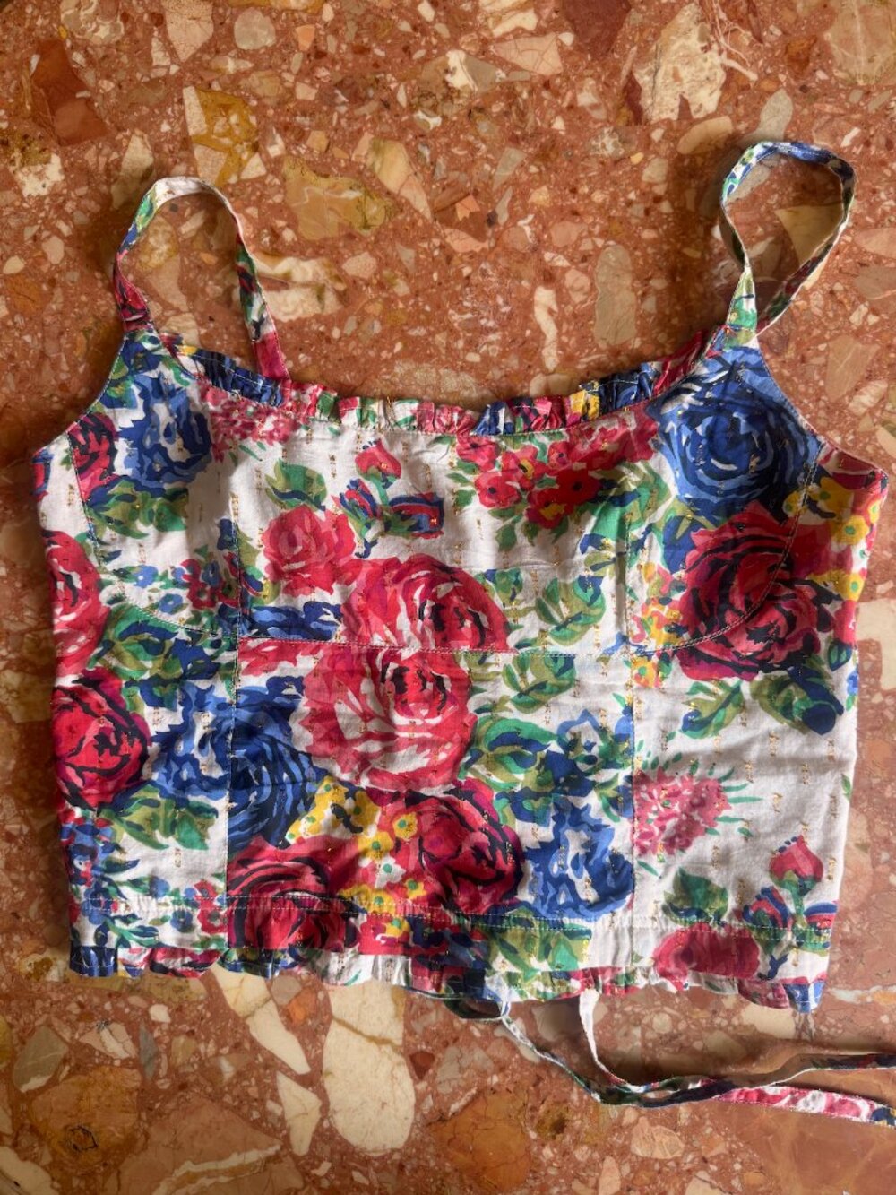 Eddy Courtney Ruffled Top Floral Lace-Up Back Medium
